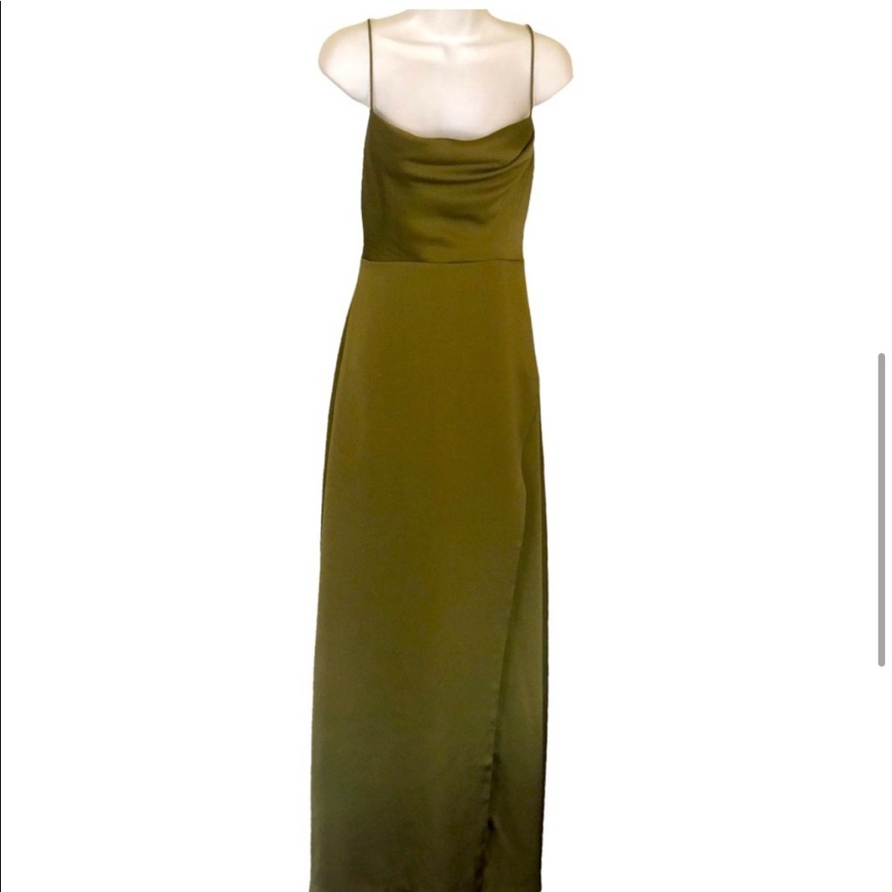 Fame & Partners Rosabel Size 6 Olive Green Maxi Front Slip Gown